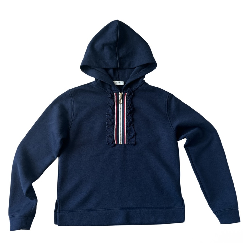 Sandro Paris Thanina Striped Trim Navy Women's Pullover Hooded Sweatshirt size 0